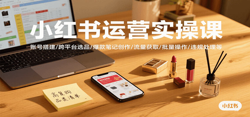 小红书运营实操课，账号搭建/跨平台选品/爆款笔记创作/流量获取/批量操作/违规处理等-小千网络