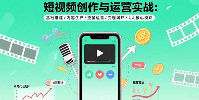 （15819期）短视频创作与运营实战：基础搭建/内容生产/流量运营/变现闭环/4大核心模块-小千网络