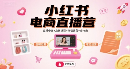 小红书电商直播营,直播带货+店铺运营+笔记运营=全电商