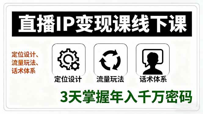（16065期）直播IP变现课线下课，定位设计、流量玩法、话术体系，3天掌握年入千万密码-小千网络