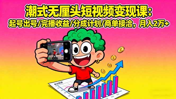 （16023期）潮式无厘头短视频变现课：起号出号/完播收益/分成计划/商单接洽，月入2万+-小千网络