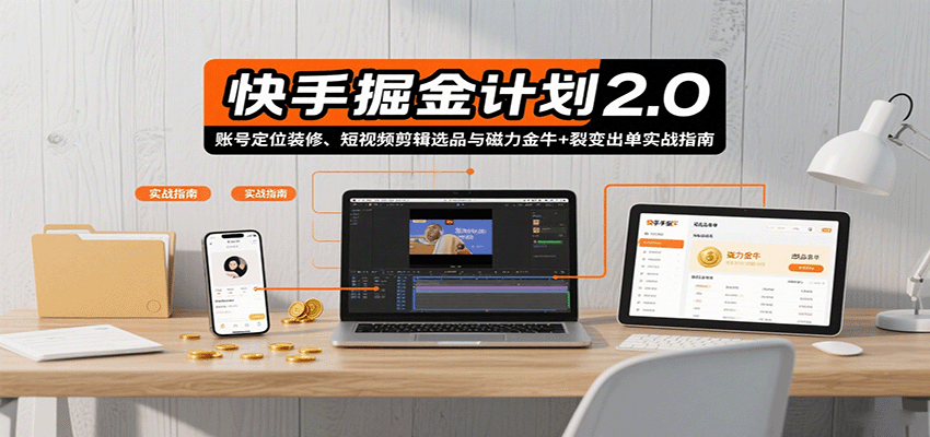 快手掘金计划2.0，账号定位装修、短视频剪辑选品与磁力金牛+裂变出单实战指南-小千网络