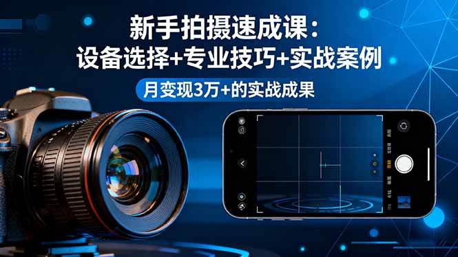 （16160期）新手拍摄速成课，设备选择+专业技巧+实战案例，月变现3万+的实战成果-小千网络