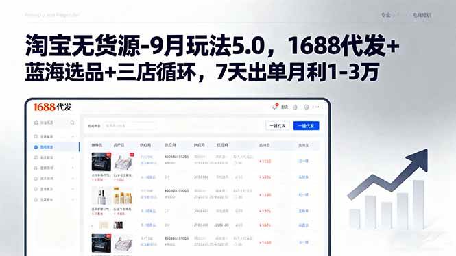 （15972期）淘宝无货源-9月玩法5.0，1688代发+蓝海选品+三店循环，7天出单月利1-3万-小千网络
