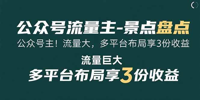 （15553期）公众号流量主-景点盘点 流量巨大 多平台布局享3份收益-小千网络