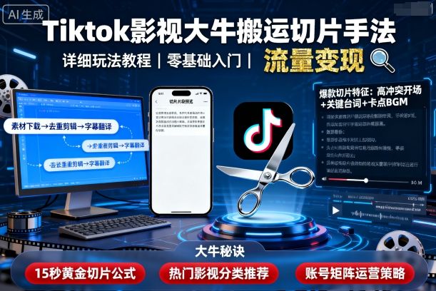Tiktok影视大牛搬运切片手法，详细玩法教程-小千网络