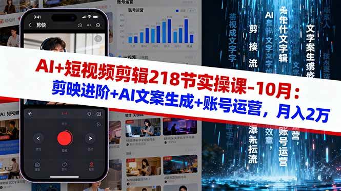 （16353期）AI+短视频剪辑218节实操课-10月：剪映进阶+AI文案生成+账号运营，月入2万-小千网络