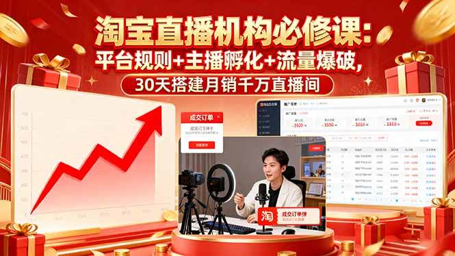 （16087期）淘宝直播机构必修课：平台规则/主播孵化/流量爆破,30天搭建月销千万直播间-小千网络