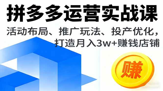（16135期）拼多多运营实战课，活动布局、推广玩法、投产优化，打造月入3w+赚钱店铺-小千网络