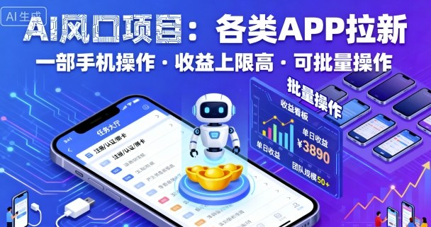 AI风口项目，各类APP拉新，一部手机就可以操作，收益上限高，可批量操作-小千网络