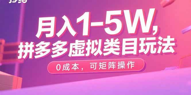 （15903期）月入1-5W，拼多多虚拟类目玩法，0成本，可矩阵操作-小千网络