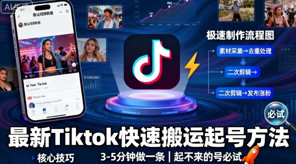 最新Tiktok快速搬运快速起号方法，3-5分钟做一条，起不来的号可以试试-小千网络
