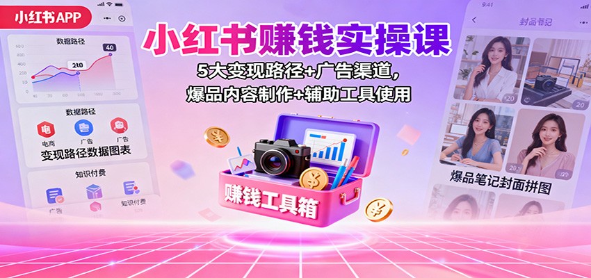 小红书赚钱实操课：5大变现路径+广告渠道，爆品内容制作+辅助工具使用-小千网络