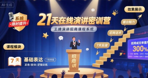 21天在线演讲密训营，王牌演讲招商课程系统-小千网络