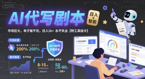 AI代写剧本，市场巨大，单子做不完，日入1k+ 永不失业【附工具指令】-小千网络
