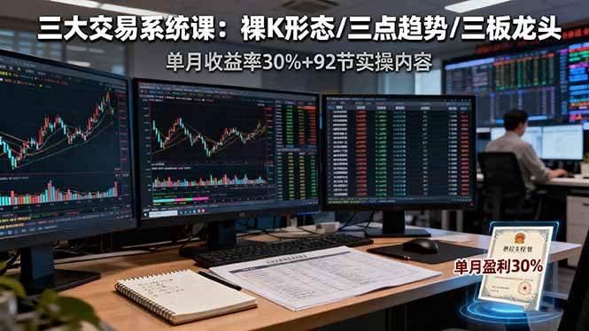 （16269期）三大交易系统课：裸K形态/三点趋势/三板体系，单月收益率30%+92节实操内容-小千网络