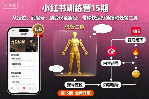 小红书训练营15期，从定位、到起号、到变现全路径，带你快速打通爆款任督二脉-小千网络