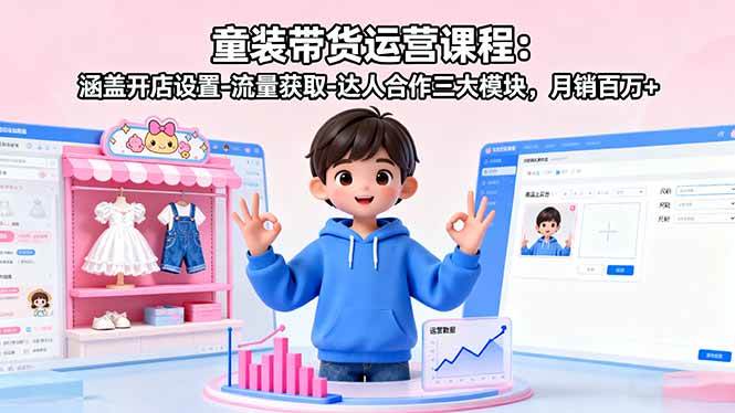 （16081期）童装带货运营课程：涵盖开店设置-流量获取-达人合作三大模块，月销百万+-小千网络