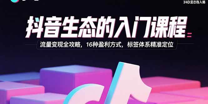 （15856期）抖音生态的入门课程：流量变现全攻略，16种盈利方式，标签体系精准定位-小千网络