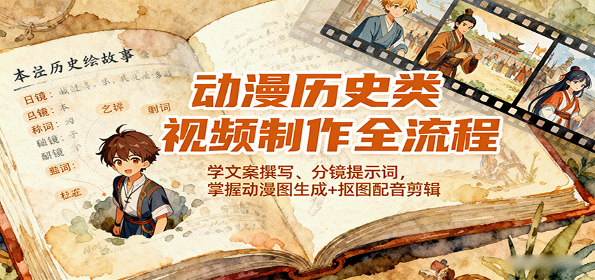 动漫历史类视频制作全流程，学文案撰写、分镜提示词，掌握动漫图生成+抠图配音剪辑-小千网络