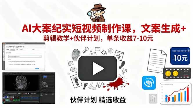 （15992期）AI大案纪实短视频制作课，文案生成+剪辑教学+伙伴计划，单条收益7-10元-小千网络