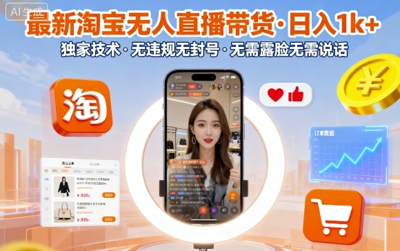 最新淘宝无人直播带货，日入1k+，独家技术，无违规无封号，无需露脸无需说话【揭秘】-小千网络