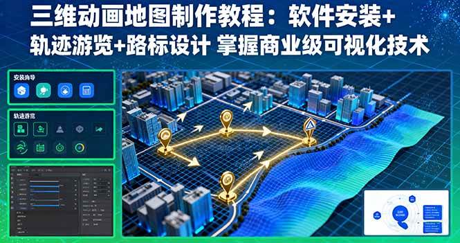 （16096期）三维动画地图制作教程：软件安装+轨迹游览+路标设计 掌握商业级可视化技术-小千网络