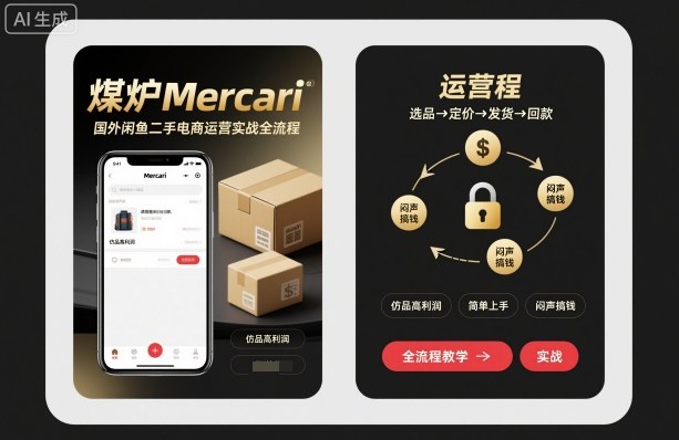煤炉Mercari国外闲鱼二手电商运营实战全流程，仿品高利润，简单上手，闷声搞钱-小千网络