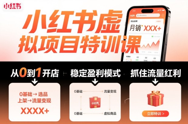 小红书虚拟项目特训课，帮你从0到1打造稳定盈利的店铺，抓住流量红利（更新9月）-小千网络