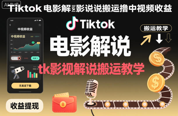 Tiktok电影解说搬运撸中视频收益，tk影视解说搬运教学-小千网络