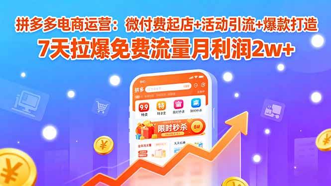 （15960期）拼多多电商运营：微付费起店+活动引流+爆款打造 7天拉爆免费流量月利润2w+-小千网络