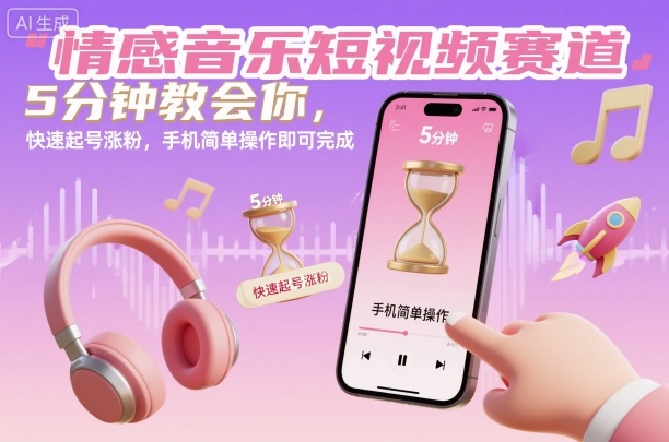 情感音乐短视频赛道，5分钟教会你，快速起号涨粉，手机简单操作即可完成-小千网络
